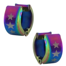 Stainless Steel Rainbow Star Design Huggie Hoop Earrings 13mm Length 7mm Width