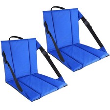 2 Pack Portable Stadium Seat Cushions w/ Backrest Folding Bleacher Seats Blue