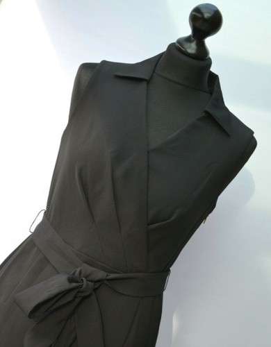 DKNY Midi Shift Dress Black Crossover V-Neck Sleeveless Semi Fitted Sz. UK 6 - Picture 3 of 14