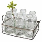 Small Grey Wire Basket with 6 Mini Glass Bottles, 6 Bud Vases, Flower Display
