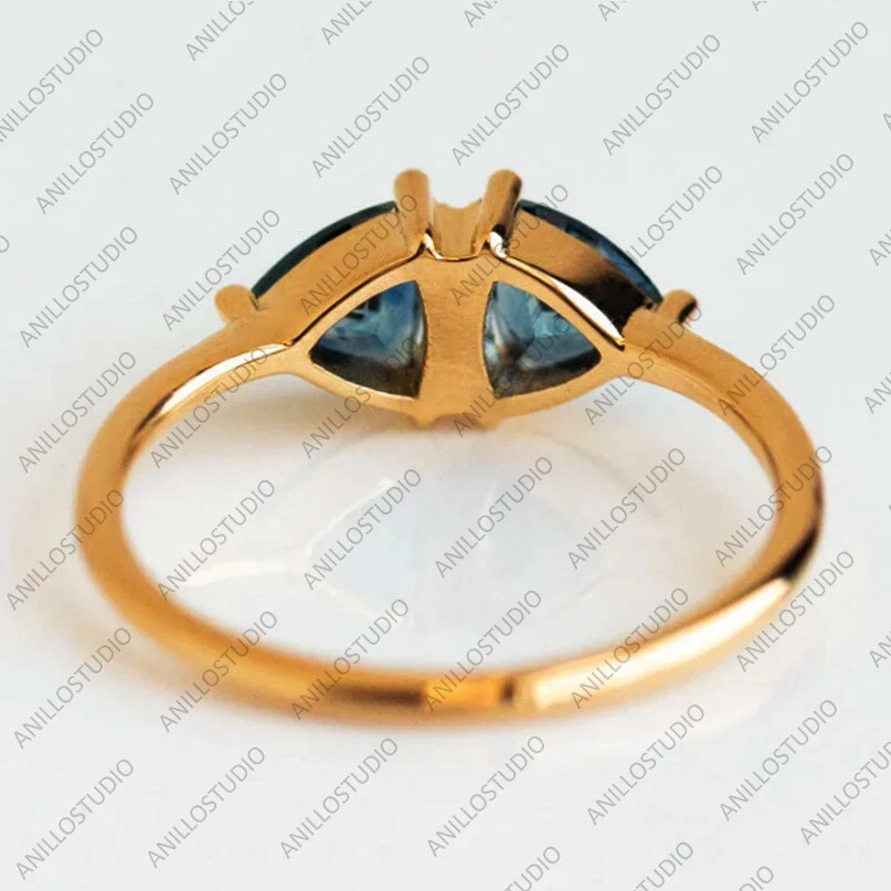 Anillo de plata de ley 925 doble billón de 5 mm con topacio azul de Londres y circonita cúbica Foto 4 de 4