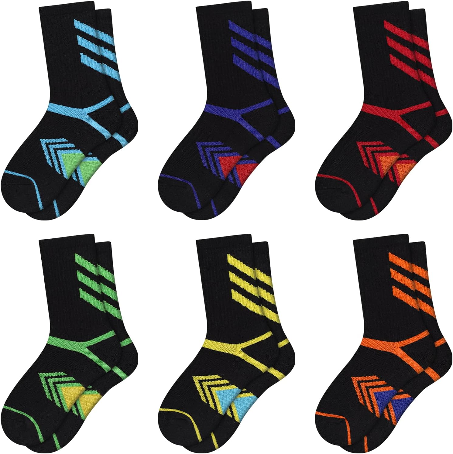 Boys Crew Socks Athletic Long Cotton Socks for Kids Half Cushioned Calf Sports S-image