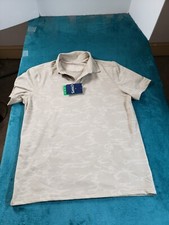 Chaps Polo Shirt Sz Large Mens Beige Short Sleeve Golf Camouflaged Stretch NWT