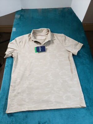Chaps Polo Shirt Sz Large Mens Beige Short Sleeve Golf Camouflaged Stretch NWT