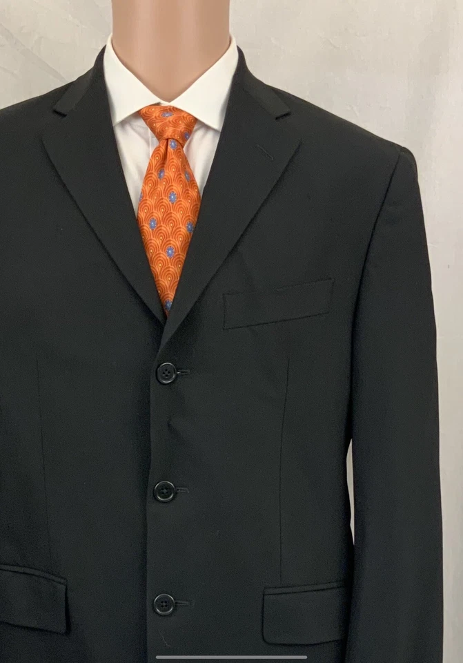 Chaqueta de Traje Barneys New York 40R Negra Lana Elastizada 3 Btn Italia YGI V1-632 Foto 3 de 4