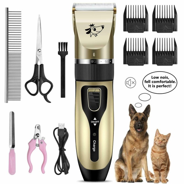DOG CAT PET GROOMING CLIPPERS KIT LOW NOISE RECHARGEABLE CORDLESS HAIR
