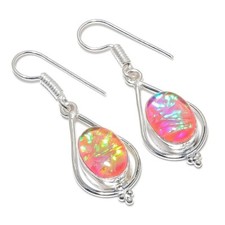 Pendiente de joyería de plata de ley 925 hecho a mano con piedras preciosas de ópalo triplete tamaño 1,8"