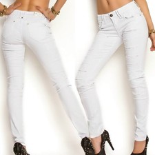 Sexy Miss Ladies Hip Jeans Trousers Retro Cracks Destroyed Style White 32 34 36