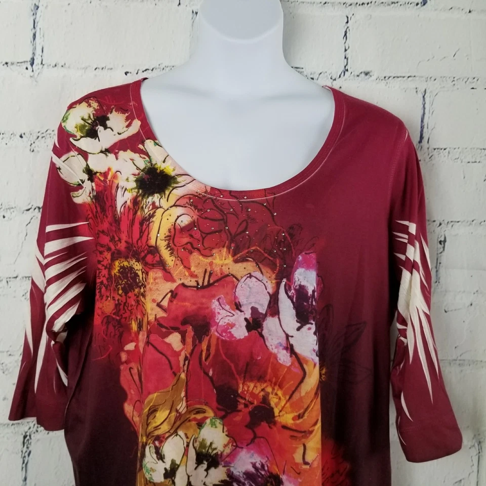 Туника Suzie in the City топ плюс 3X (30-32) цветочные стразы рукав 3/4 - Изображение 3 из 4