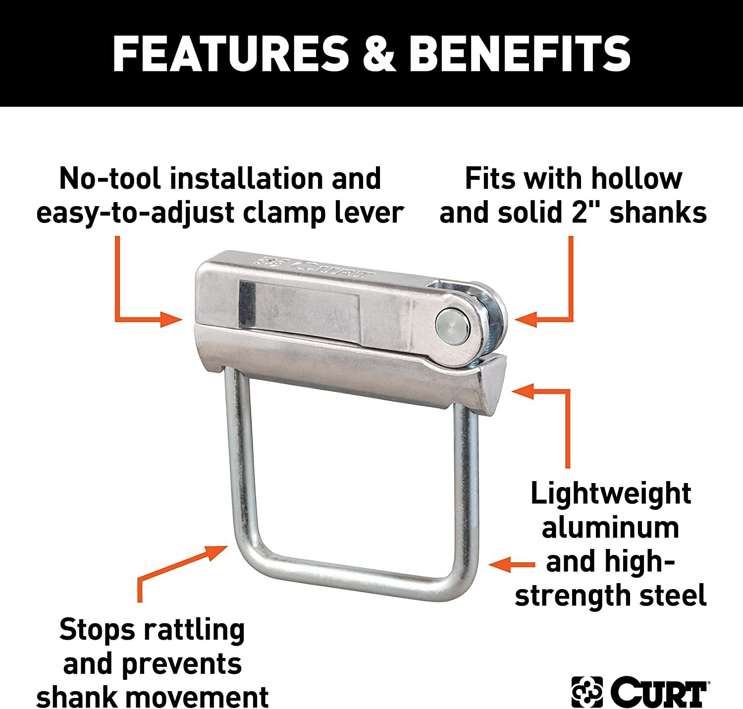 CURT 22325 NoTool AntiRattle Hitch Clamp Tightener for 2Inch