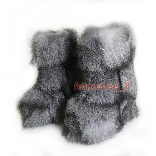 Mujeres 100% Genuinas Botas de Piel de Zorro Piel Real Tirar 13CM Altura Interior Zapatos para Nieve - Imagen 5 de 20
