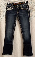 Rock Revival Women's Blue Dark Sherry Bootcut Embellished Jeans Size 26 28x30 