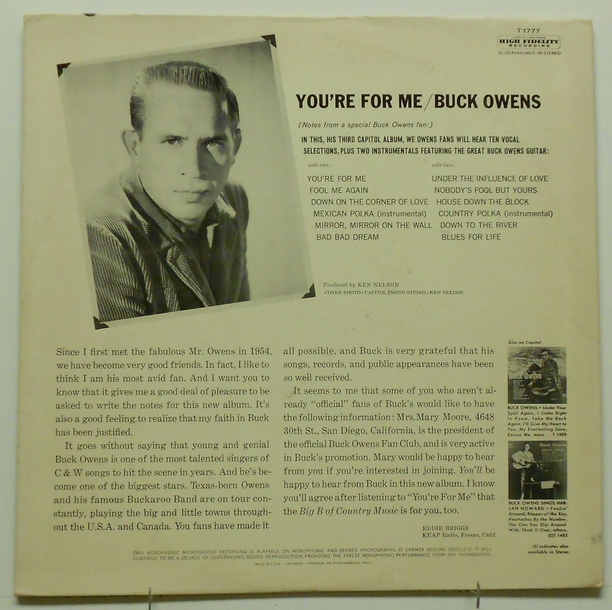 Buck Owens ~ You're For Me ~ US LP | eBay Buck Owens ~ You're For Me ~ US LP | eBay