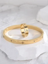 2pcs Rhinestone & Star Detail Bangle Ring Set (7)