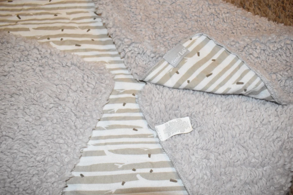 K6 TREND LAB Gray & White Brown TREES Flannel Plush Sherpa Crib Baby Blanket - Image 3 of 4