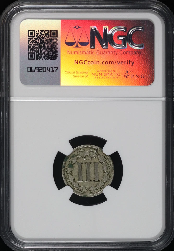 1888 Three Cent Nickel NGC VF Details Environmental Damage - Image 2 of 2