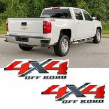 2x Chrome Red 4X4 Off Road Trunk Bed Side Decal Sticker For Chevy Silverado 1500