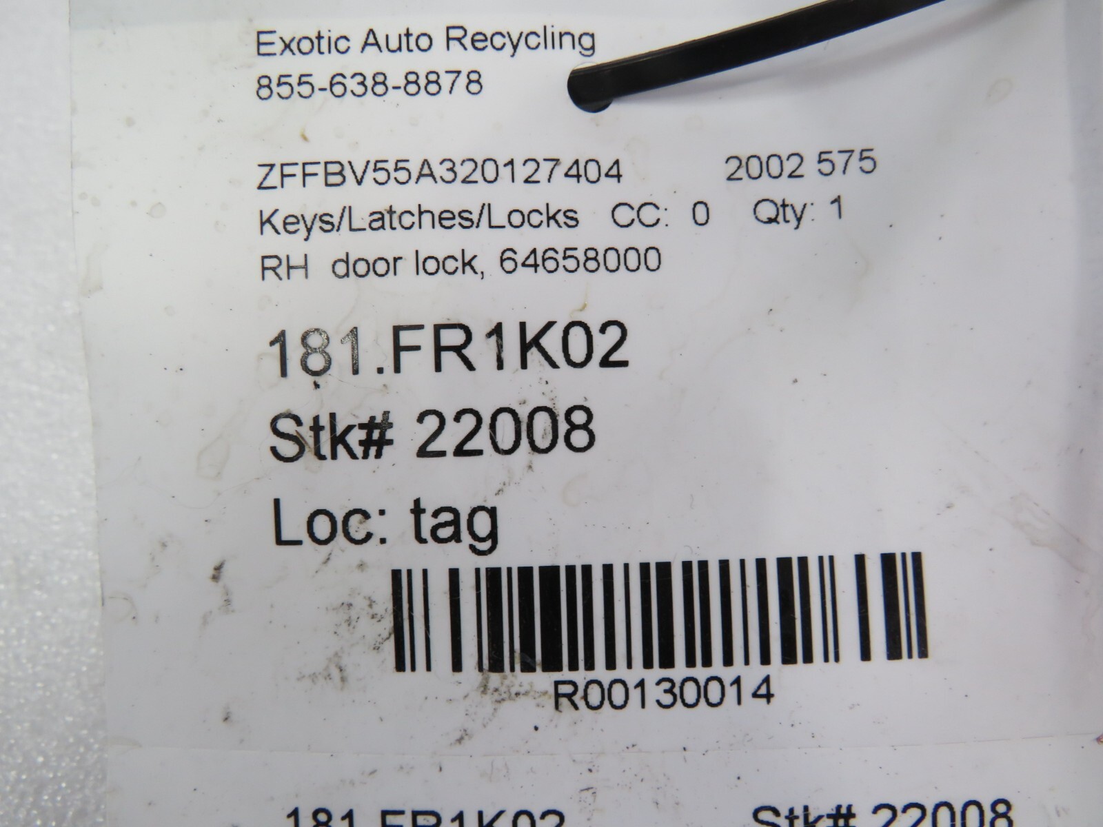 Ferrari 575, 550, RH, Right, Door Lock, Used, P/N 64658000