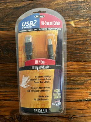 Belkin USB2 Hi Speed Cable 10'/3m F3U133-10 Windows & Mac USB-A to USB-B NEW NIP