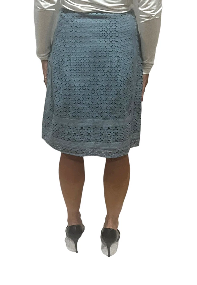 FALDA POR ENCIMA DE LA RODILLA ELIE TAHARI AZUL OJALES CROCHET LÍNEA A LINO AZUL TALLA 4 Foto 4 de 4