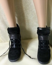 Suede warm wedge boots MARINA RINALDI Woman, black color, size IT 40 US 9 UK 7