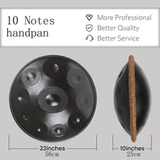 Handpan Hand Drum D Kurd Gift 22" 10 Notes Hand Steel Drum 1.2Thick W/Soft Bag