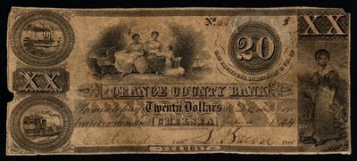 BANKNOTESコレクション 20枚 SCARCE Orange County Bank, Chelsea, Vermont 1844 $20 Broken