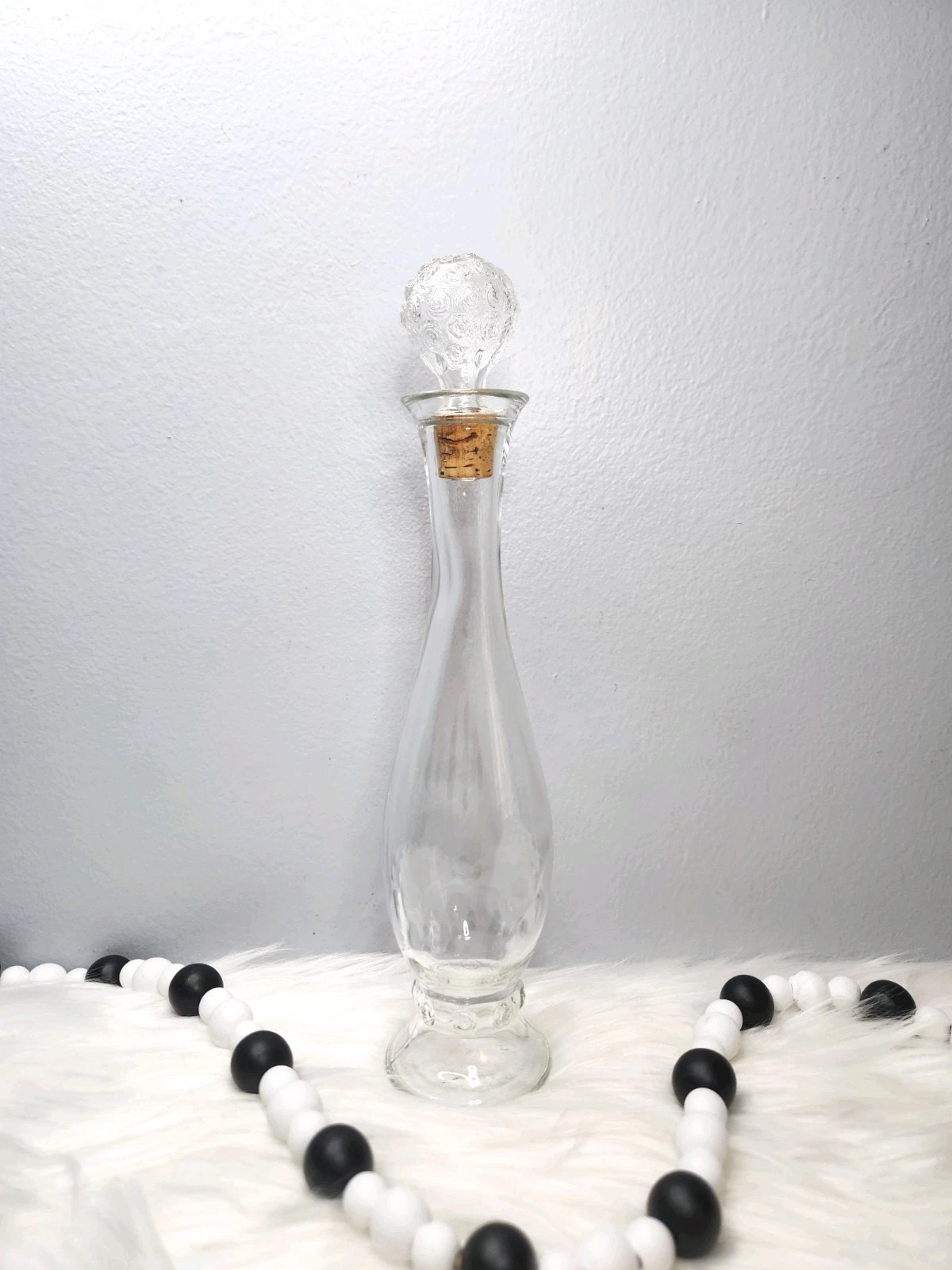 Vintage Small Bottle With Ornate Rose Stopper Floral Decanter Oil Vinegar Bottle