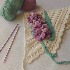 Crochet Bandana Handmade Summer Floral Lilac Flowers 100 Organic Cotton