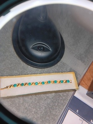 Vintage CROWN TRIFARI Birthday Ribbon Link Teal Rhinestone Bracelet!