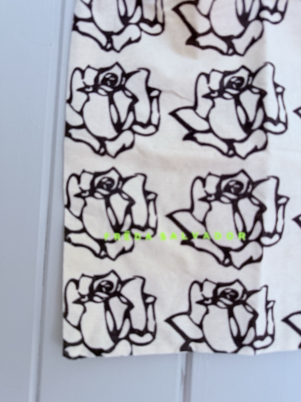 Freda Salvador Canvas Off white Black Rose Floral Tote Bag Neon Logo Lightweight thumbnail 2