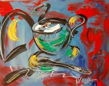 GREEN CUP ART  WALL Large Abstract Modern Original Oil Painting  CANVAS guot799