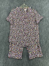 Secret Treasures Black Ditsy Floral Print Short Sleeve Capri Pajama Set Womens M