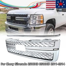 Grille Assembly For 2011-2014 Chevy Silverado 2500hd 3500hd Chrome Hood Trim