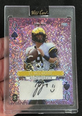 JJ McCarthy 1/1 Encased Auto Queen Spades Pink 2023 Wild Card 5 Card Draw SD-JMA