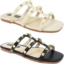 flat studded slip on sandals womens caged gladiator mule shoes sliders summer