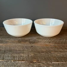 Vintage White Anchor Hocking Oven-Proof Milk Glass Bowls Set Of 2