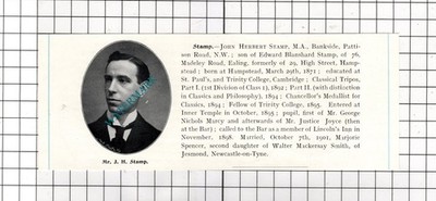 Mr John Herbert Stamp Bankside Pattinson Road London Hampstead - c.1905 Clipping