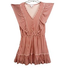 Lauren Conrad Dress Sz XL Striped Ruffle V Neck Button Front Elastic Waist Midi