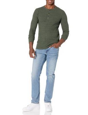 Amazon Essentials Herren Langarm Waffel-Henley Olivenheide