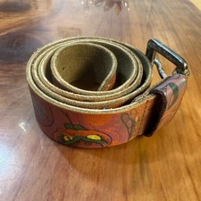 Vintage Ed Hardy Belt Leather Braid Painted Skull Rose Flower Logo Tattoo L3-22