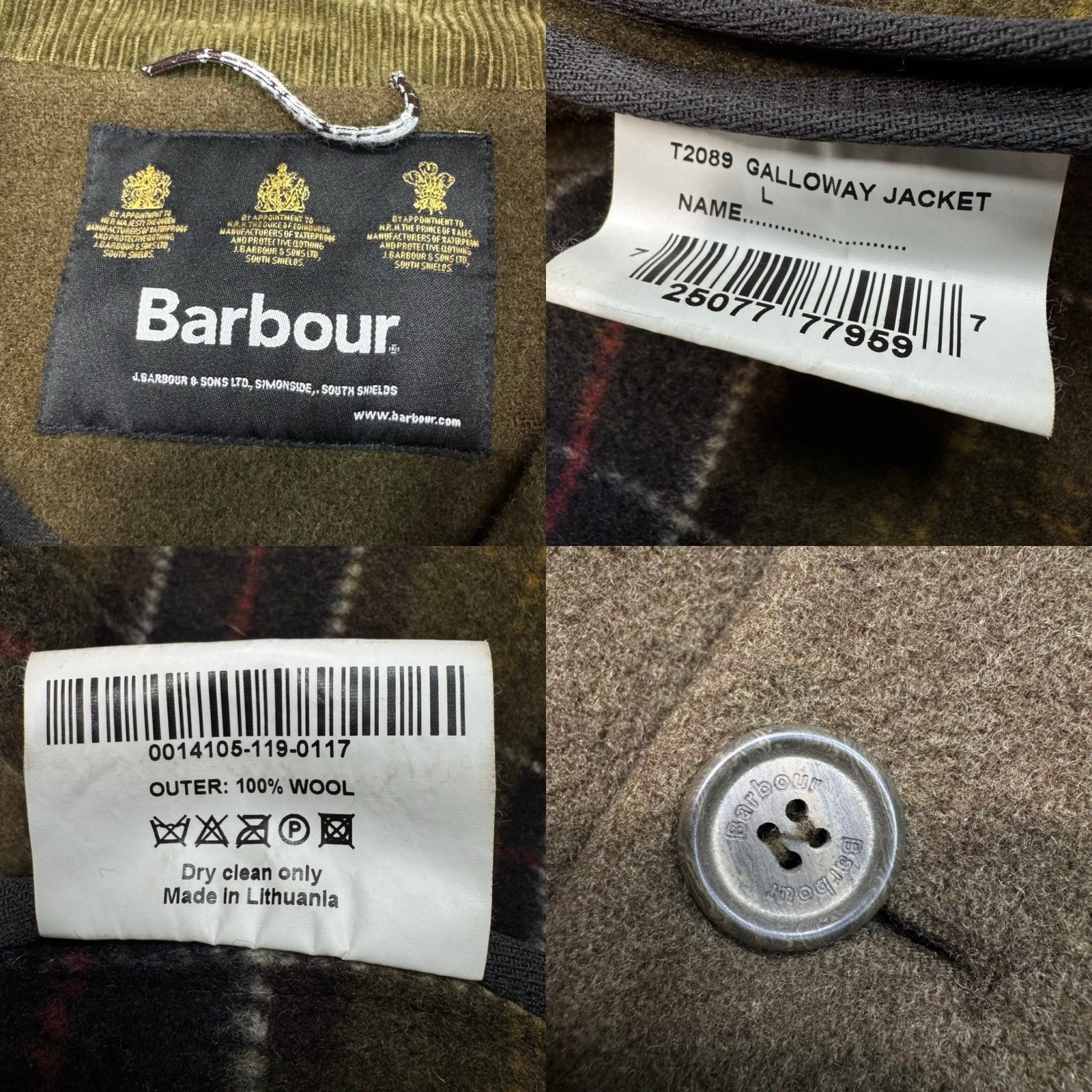 Barbour Galloway Wool Jacket Large Olive Green Mens Overcoat Button Vintage Rare image 3