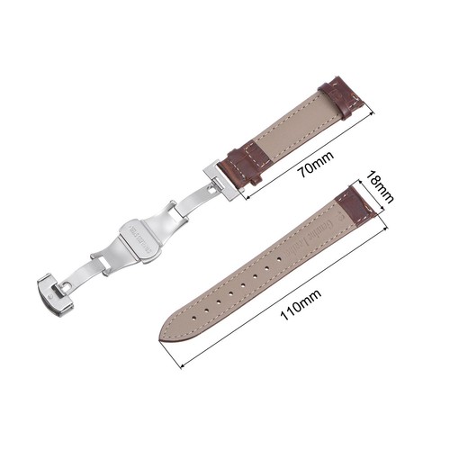 Leather Band Deployment Buckle Watch Strap 18mm Leather Strap, Light Brown - Picture 5 of 7