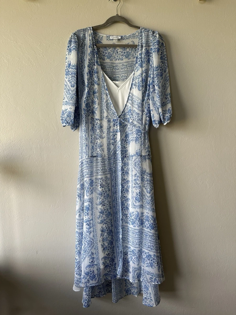 calvin klein v-neck 3/4 sleeve crinkled chiffon floral shift dress Dresses for Women for sale Bachelorette Party Theme Ideas: batch19 Womens Calvin Klein V Fabric:Polyester Knit