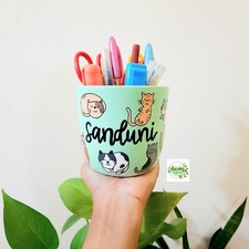 Customizable Pen Holder with Name Cat Paintings Gift For Cat Lover