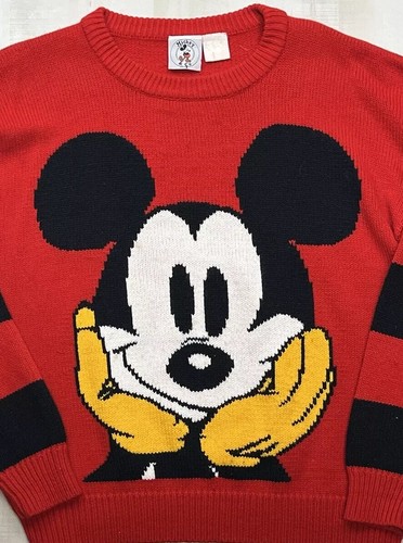 Vintage 80s 90s Mickey Mouse Disney & Co. Knit Sweater Red Striped Size Large