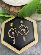 2  Earring Set Clip-On Gold-tone Bohemian Dangle Drop New Free Ship B4649