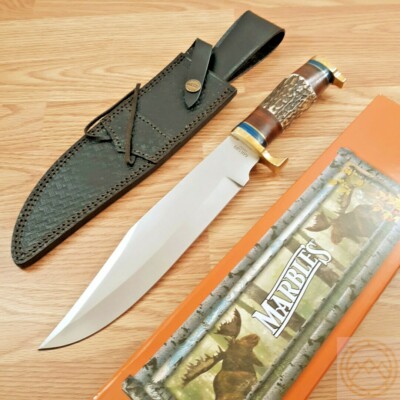 Marbles Fixed Knife 10'' Stainless Steel Bowie Blade Stag Handle w/Brass Guard
