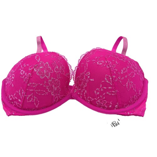 32D Shine Navy w Bright Floral Lace Wings Victorias Secret PINK