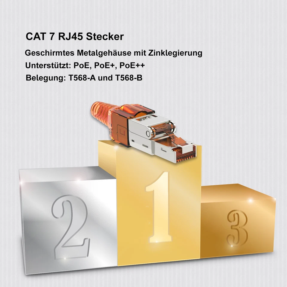 10x Netzwerkstecker CAT 7 Werkzeuglos RJ45 Netzwerk Metall Stecker Verlegekabel - Bild 2 von 4